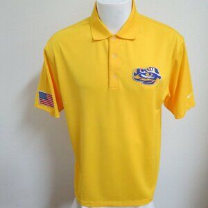 Sz L Yellow LSU Nike Dri-Fit Men's db #280 Polo Shirt